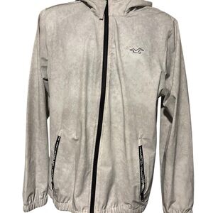 Hollister Men’s Full Zip Up Windbreaker With Hood Light Gray Pattern L
